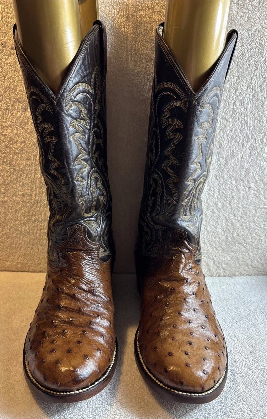 Justin Two-Toned Full Quill Ostrich Cowboy Boots Men Size 10 D